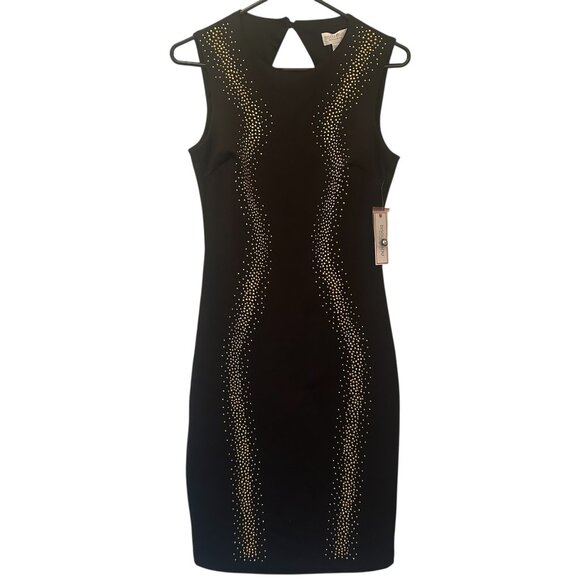 NWT Bisou Bisou mini cocktail dress, black w/ goldtone studs, sz 2 - Picture 1 of 14